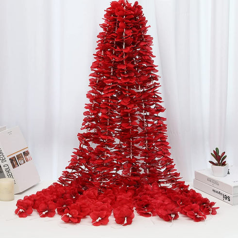Hawesome 33Ft Artificial Flowers Red Hydrangea Garlands Silk Wisteria Vines Home Decor Party Wedding Garden Decoration Pack of 10 (Red)