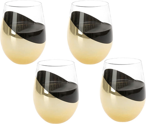 MyGift Modern Brass Accent Stemless Wine Glass Set, Red Wine Glasses Set of 4