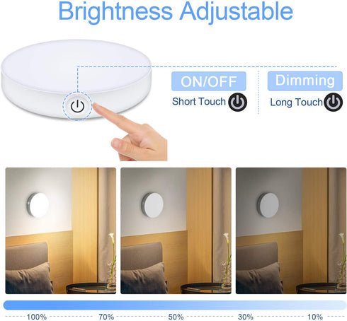FERSWE Rechargeable Tap Lights, Dimmable Touch Night Lights with 1000mAh Large Battery , Stick on Light for Closet, Bedroom, Bathroom and Cabinet (2 Pack)