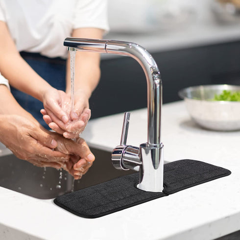 Kitchen Sink Faucet Absorbent Mat,Faucet Splash Catcher Wrapround Sink Splash Guard,Microfiber Cloth Dish Drying mat,Water Drip Catcher,Sink Protectors for Kitchen Counter,Bathroom,RV (1 Pack, Black)