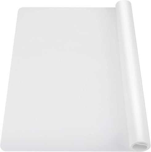 Ewen 31.6x23.5 Inches XX Large Heat Resistant Silicone Place Mat for Kitchen Counter, 2MM Extra Thick Countertop Protector, Silicone Hot Mat, Table Top Protection, Non-Slip Washable, White Translucent