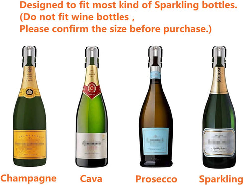 Champagne Sealer Stopper, BGMAX 3 Pack Stainless Steel Sparkling Wine Bottle Plug Sealer Set with a Longer Sealing Plug, Gifts Accessories for Champagne