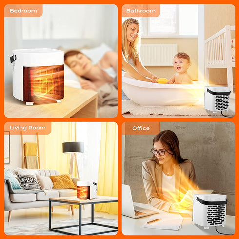 CanJoo Space Heater, Small Space Heater, 650W/1200W Safe Portable Electric PTC Ceramic Space Heater for Bedroom Dorm Office Desktop Bathroom & Indoor Use White