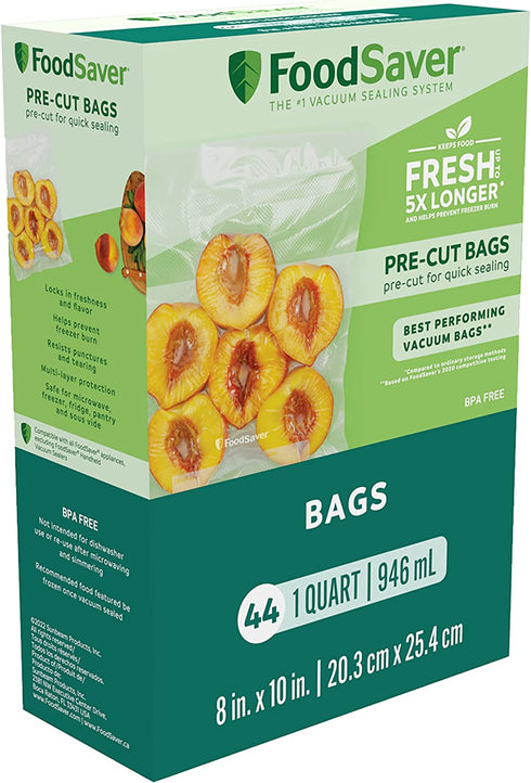 FoodSaver Vacuum Sealer Bags for Airtight Food Storage and Sous Vide, 1 Quart Precut Bags (44 Count)
