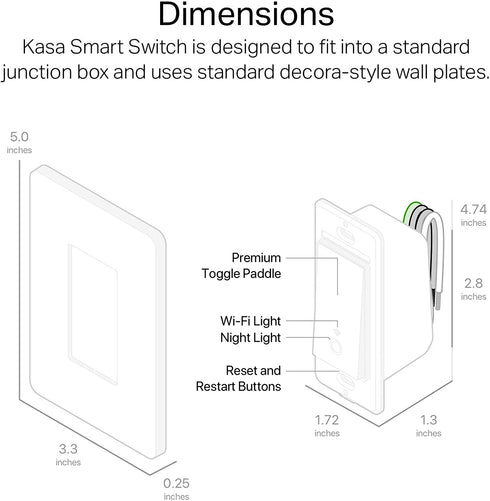 Kasa Smart Light Switch HS200, Single Pole, Needs Neutral Wire, 2.4GHz Wi-Fi Light Switch Works with Alexa and Google Home, UL Certified, No Hub Required , White