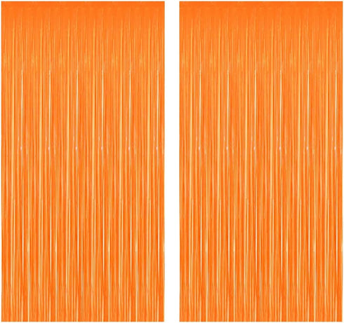 Zotemo 2 Pack Orange Fringe Curtains, 3 Feet Wide and 8 Feet Tall, Shimmer Curtain Backdrop for Birthday Wedding Prom Party Decoration