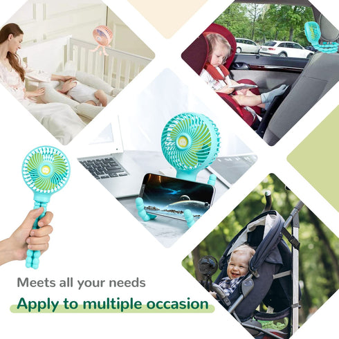 Snawowo Mini Baby Stroller Fan, Handheld Personal Portable Clip On Fan with Flexible Tripod for Stroller Peloton Bike Desk Treadmill Crib Car Seat Outdoor Camping, USB or Battery Powered (LightBlue)