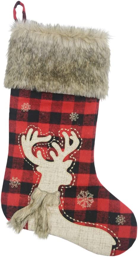 Comfy Hour Joyful Holiday Collection 20" Winter Christmas Snow Flake Soft Fur Top Reindeer Wearing Scarf Stocking, Polyester