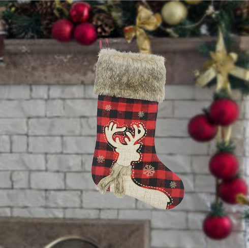Comfy Hour Joyful Holiday Collection 20" Winter Christmas Snow Flake Soft Fur Top Reindeer Wearing Scarf Stocking, Polyester