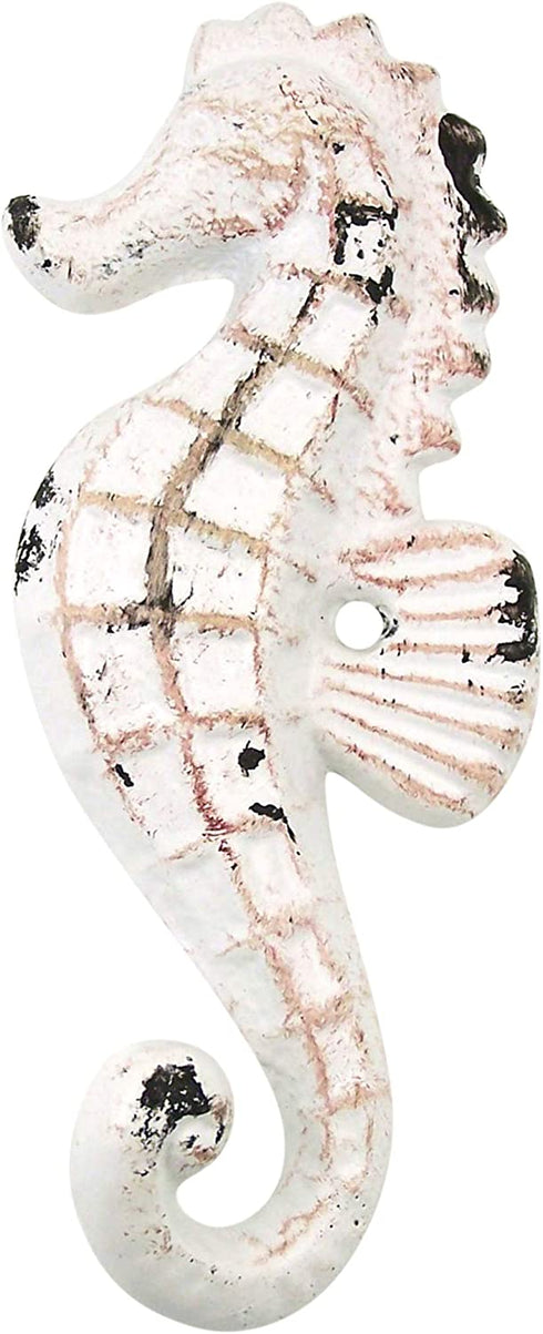 Weathered Cast Iron Seahorse Wall Hooks, White, Set of 3 (White)