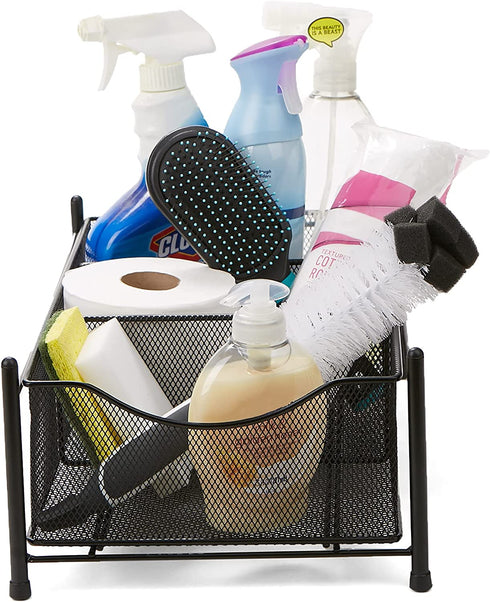 Mind Reader Storage Basket Organizer, Home, Office, Kitchen, Bathroom, 3 Compartments, Metal Mesh, Black