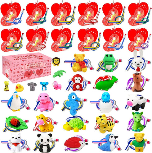 28 Pack Valentines Day Gifts for Kids, Valentines Classroom Gifts with Filled Hearts Bulk, Exchange Party Favors for Boys Girls School Class Classroom