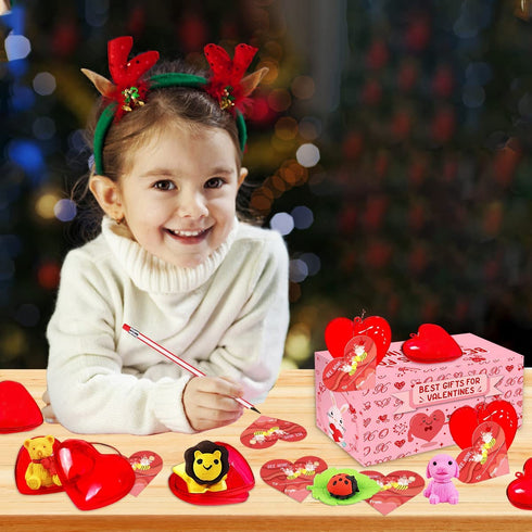 28 Pack Valentines Day Gifts for Kids, Valentines Classroom Gifts with Filled Hearts Bulk, Exchange Party Favors for Boys Girls School Class Classroom