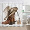 NYMB Western Cowboy Boots Fabric Shower Curtain with Hooks, 3D Digital Printing American Country Farm House Rustic Grey Wooden Barn Door Polyester Bath Curtain, Fabric Bathroom Set Decor, 69X70in