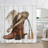 NYMB Western Cowboy Boots Fabric Shower Curtain with Hooks, 3D Digital Printing American Country Farm House Rustic Grey Wooden Barn Door Polyester Bath Curtain, Fabric Bathroom Set Decor, 69X70in