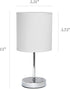 Simple Designs Home LT2007-WHT Chrome Fabric Shade, 5.51" x 5.51" x 11", White Mini Basic Table Lamp