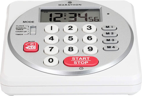 MARATHON 100 Hour Direct Entry Digital Tabletop Timer - Batteries Included (White/Silver)