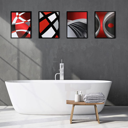 4 Pieces Red Stripes Poster Prints Unframed Abstract Wall Art Modern Abstract Wall Art Abstract Art Prints Black Silver Red Art Posters for Wall Home Decoration, 8 x 10 Inch