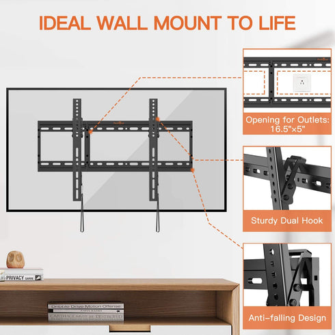 Perlegear Tilt TV Wall Mount Bracket Low Profile for Most 26-75 Inch LED LCD OLED Flat Curved Screen TVs, Large Tilting Mount Fits 16, 18, 24 Inch Studs Max VESA 600x400mm Supports up to 132lbs