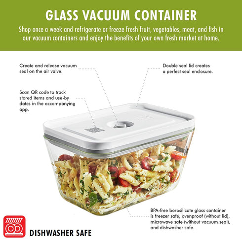 ZWILLING Fresh & Save Vacuum Sealer Glass Airtight Food Storage Container, Medium, Meal Prep Container, Food Saver