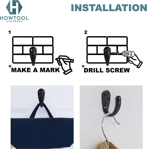 Single Prong Hook 12 Pack Brass with Screws for Towel Scarf Robe | HOWTOOL