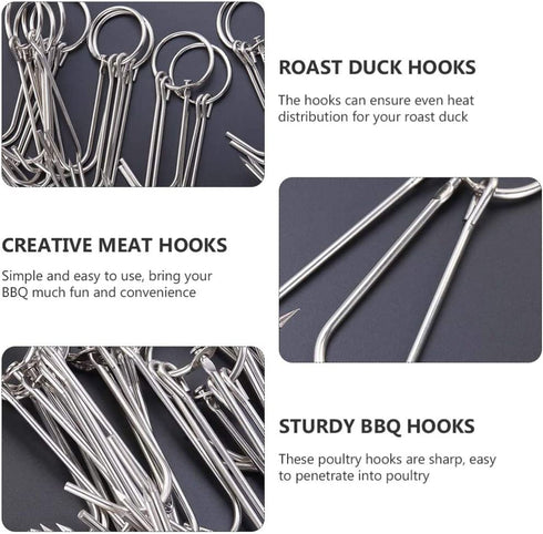 DOITOOL 10 Pcs Double Meat Hooks Stainless Steel Roasting Hook Bacon Hams Meat Duck Butcher Hook Cooking Smoker Hook Hanger for BBQ Grill Drying 23CM