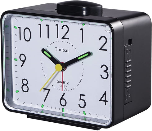 Tinload 4" Loud Crescendo Bell Alarm Clock Silent No Ticking,Snooze,Nightlight,Battery Operated,Easy Set(Black)