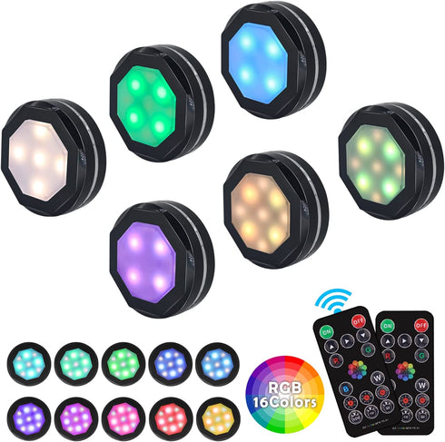 Battery Powered Puck Lights, GALLIA Push Lights with Remote and Dimmable Cabinet Lighting, LED Closet Light, Under Cabinet Lights Have 16 Colors and Timer Off Function & 4 Dynamic Modes (6 Pack)