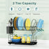 Dish Drying Rack, GSlife Rust-Resistant Small 2 Tier Dish Rack with Drainboard Set, Dish Drainer with Utensil Holder & Cup Holder for Kitchen Counter, Black