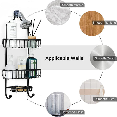 Sanduby Hanging Shower Caddy Basket, Aluminum Rustproof Shower Racks over Shower Head, Detachable Lightweight Shower Organizer Hanging Shower Storage Rack with Soap Dish, Black, 11.8" x 4.7" x 25.2"