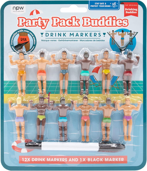 NPW Classic Themed Reuseable Glass Drink Markers, 12