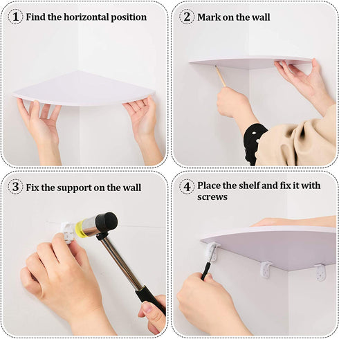 3 Pieces Wall Mounted Floating Corner Shelf Tier Quarter Round Storage Shelves Corner Organizer for Bathroom Kitchen Bedroom Living Room (White)