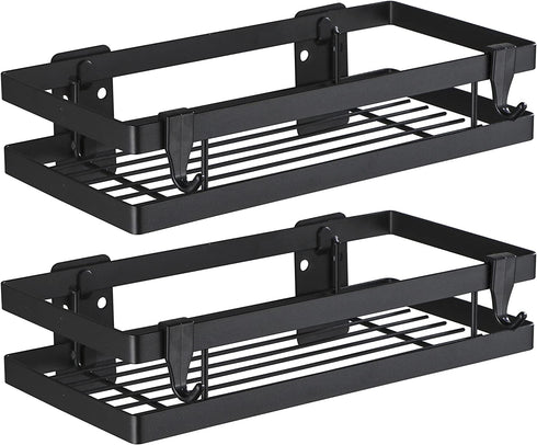 DUFU Shower Shelves Bathroom Caddy Organizer with Hooks, No Drilling Adhesive Wall Mount Carbon Steel Storage Rack for Bathroom, Kitchen and Toilet - 2 Pack