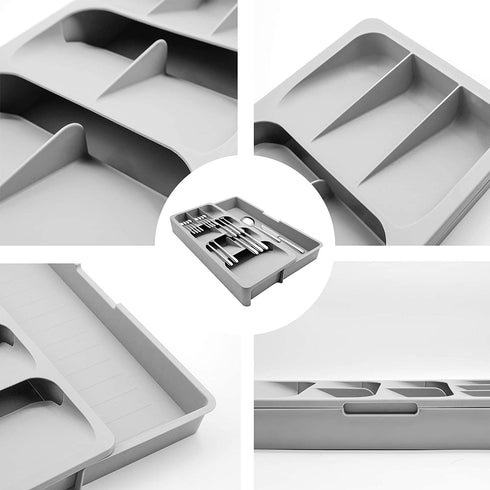 POTTIIS Kitchen DrawerStore Expandable Set?Expandable Plastic Kitchen Cabinet Drawer Storage Organizer Tray - for Storing Organizing Cutlery, Spoons, Cooking Utensils, Gadgets