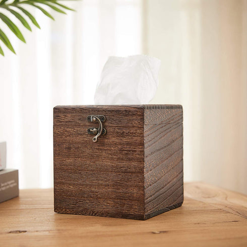 SINOBEST Wood Tissue Box Cover Decorative Square Facial Tissue Holder Napkin Dispenser for Bathroom and Home Decoration