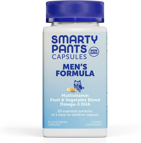 SmartyPants Multivitamin for Men: Omega-3 DHA, Zinc for Immunity, Vitamins D3, C, B6, Folate, Vitamin A, B12, One Per Day, 30 Capsules, 30 Day Supply
