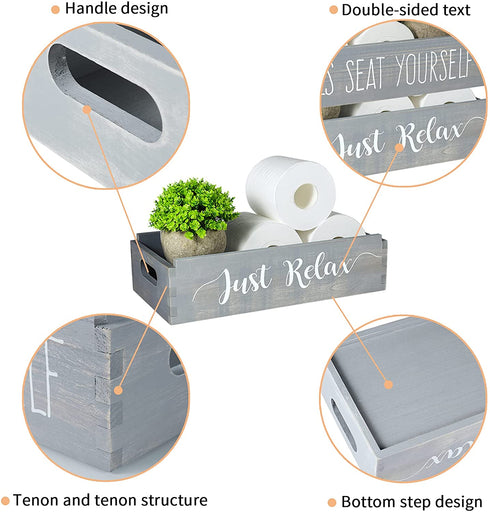 TJ.MOREE Please Seat Yourself/Just Relax Bathroom Decor Box Farmhouse New Home Housewarming Gift Mason Jars and Artificial Flower Box Powder Room Decor Rustic Home Decor