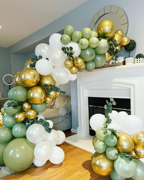 Boognt Sage Green Balloon Arch Kit White Gold Retre Green Balloons for Baby Shower Wedding Birthday Party Decoration