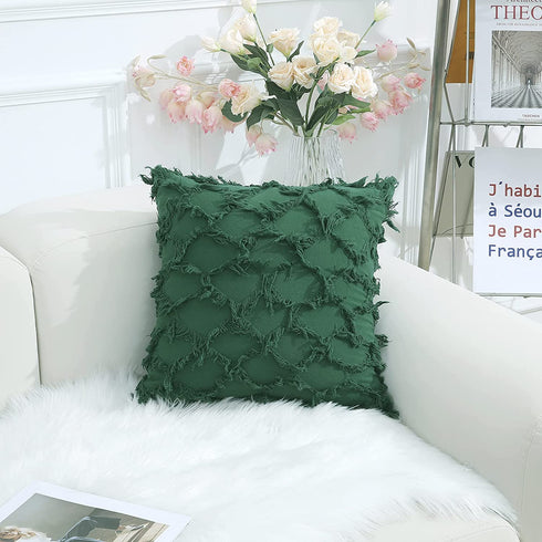 decorUhome Forest Green Decorative Pillow Covers 18 x 18 Inch Pack of 2 Boho Throw Pillow Covers for Sofa and Couch, 100% Cotton
