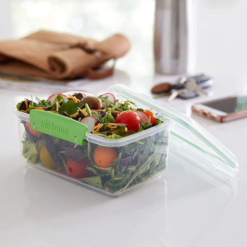 Sistema | 6 Plastic Lids | 4 Dressing to Go Pots | BPA-Free | 10 Freezer/Fridge/Pantry Klip IT Food Storage Containers, Assorted, Clear/Green