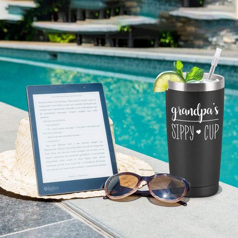 Gingprous Father's Day Birthday Gifts for Grandpa, Stainless Steel Travel Tumbler with 2 Lids, Funny Grandpa's Sippy Cup Grandpa Gifts from Son, Grandchildren, Kids (20oz, Black)