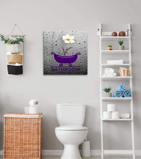 Purple Bath Tray Flowers Home Bathroom Decoration Artwork Modern Decorative Canvas Wall Art for Wall Decor and Framed Ready to Hang 20"x20"