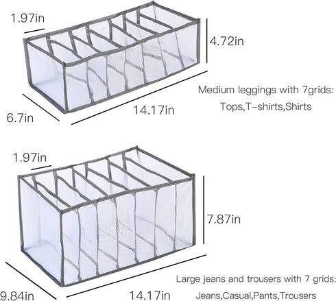 Nylon Divider Organizers Set-Olding Drawer Organizers-Jeans Compartment Storage-Mesh Clothes Storage Organizer Washable Folding Drawer Organizers (Gray, Medium+Large)