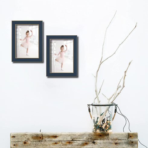 Violabbey 5x7 Picture Frames Navy Blue Set of 2, Modern Style 5 by 7 Photo Frame, High Definition Tempered Real Glass, Wall or Tabletop Display