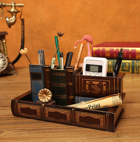 Tosnail Decorative Wooden Pencil Holders Desk Organizer - Library Book Design