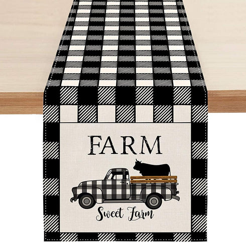 Sambosk Farmhouse Cow Truck Table Runner, Buffalo Check Table Runners for Kitchen Dining Coffee or Indoor and Outdoor Home Parties Decor 13 x 72 Inches