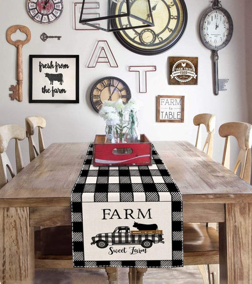 Sambosk Farmhouse Cow Truck Table Runner, Buffalo Check Table Runners for Kitchen Dining Coffee or Indoor and Outdoor Home Parties Decor 13 x 72 Inches