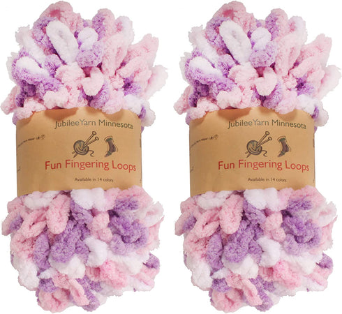 JubileeYarn Fun Finger Loops Yarn - Polyester Jumbo Loop Yarn - 100g/Skein - Purple Pink White - 2 Skeins