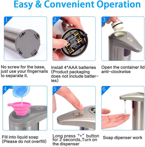 Touchless Liquid Soap Dispenser,Automatic Soap Dispenser,Touchless Soap Dispenser Automatic ,Brushed Stainless Steel Touchless Hand Sanitizer Dispenser for Bathroom Kitchen Hotel Restaurant.
