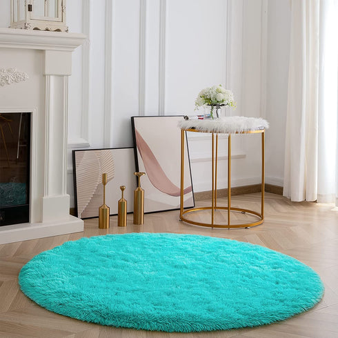 Goideal Round Fluffy Area Rug for Bedroom, Teal Blue Shaggy Rug for Boys Girls, Fuzzy Cute Princess Castle Nursery Room Rug, Circle Plush Floor Carpet for Babies Room Decor 4ft (4' Diameter)